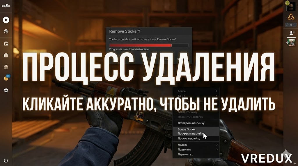 процесс удаления наклейки cs2